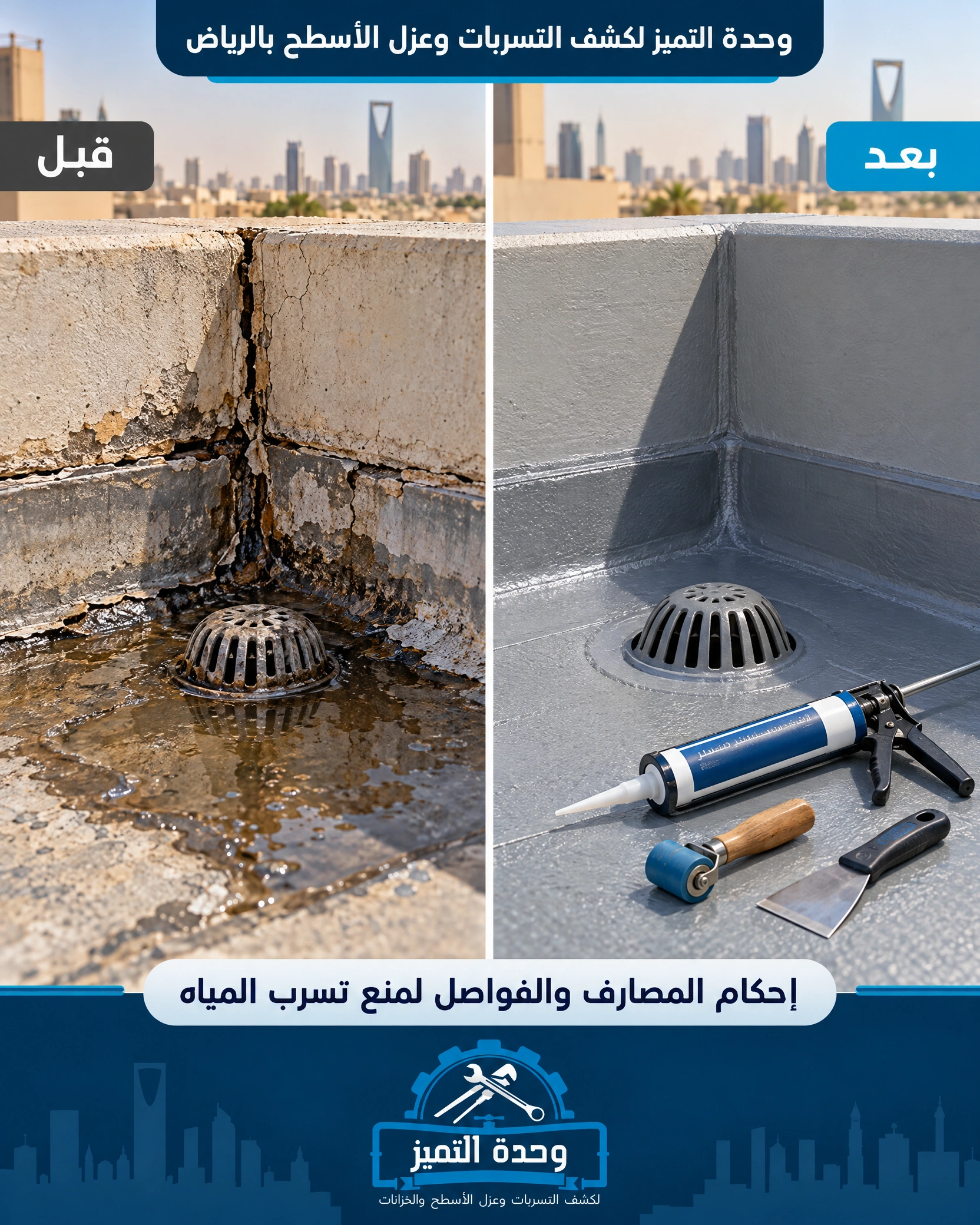 عزل سطح حول مصرف تصريف المياه عزل سطح حول مصرف تصريف المياه